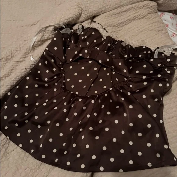 For Love And Lemons Babette Top Chocolate Polka Dot Camisole - Picture 2 of 3